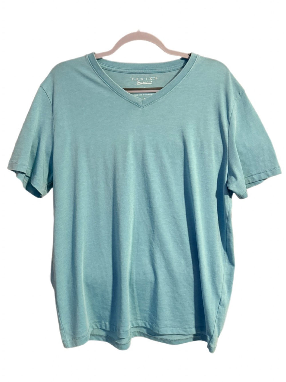 LUCKY BRAND Venice Burnout Short Sleeve Shirt Mens Large Light Blue Aqua